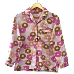Victoria's Secret Vintage Donut Print‎ Flannel Pajama Top extras small oversized